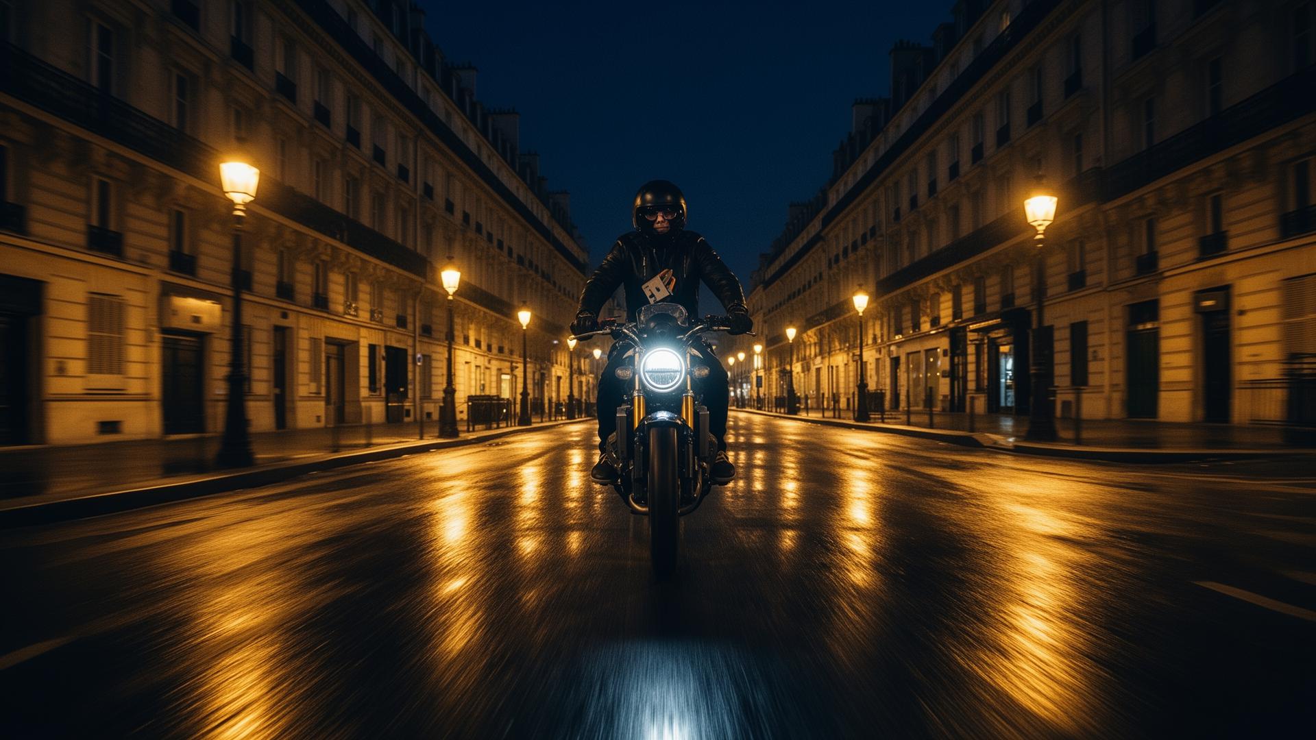 Serrurier à moto la nuit dans Paris